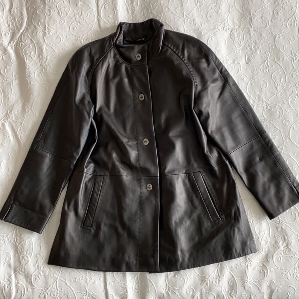 Ellen Tracey Long Leather Jacket